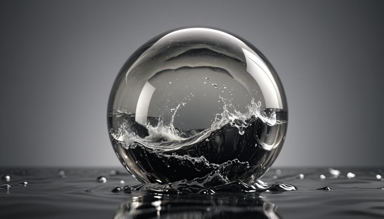 Square in Glass Ball with High Waves