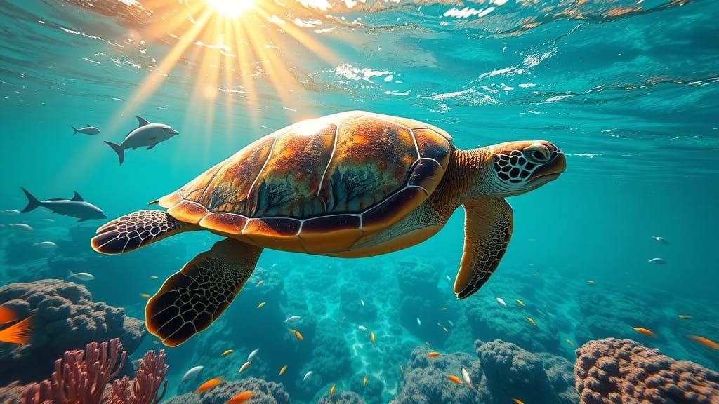 Green Sea Turtles in a Vibrant Underwater World