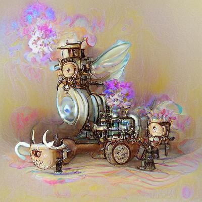 Steampunk Engine with Fairies in Milk