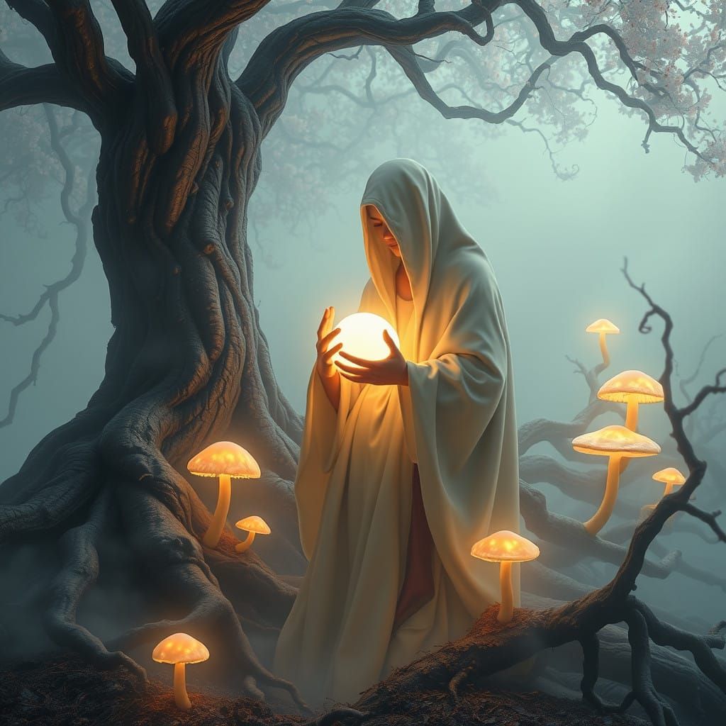 Ethereal Guardian Radiates Love in a Dreamlike Landscape