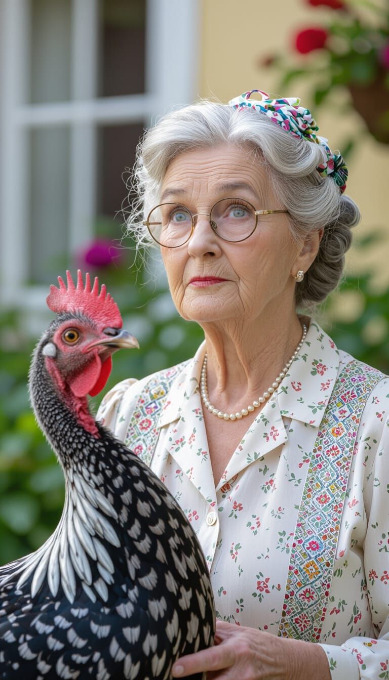 Elderly Woman's Surprise: A Cinematic Ostrich Encounter