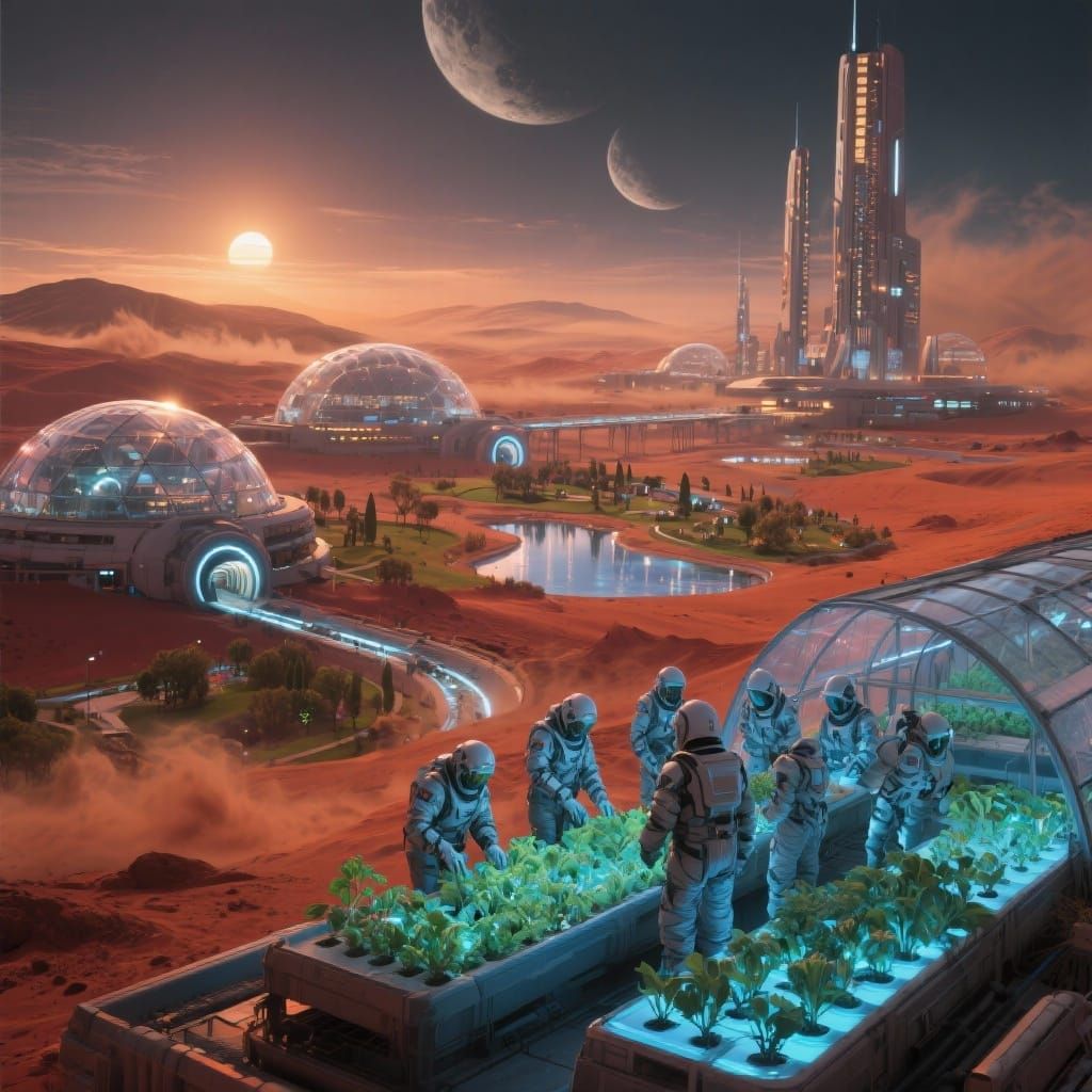 Futuristic Mars Colony at Dusk