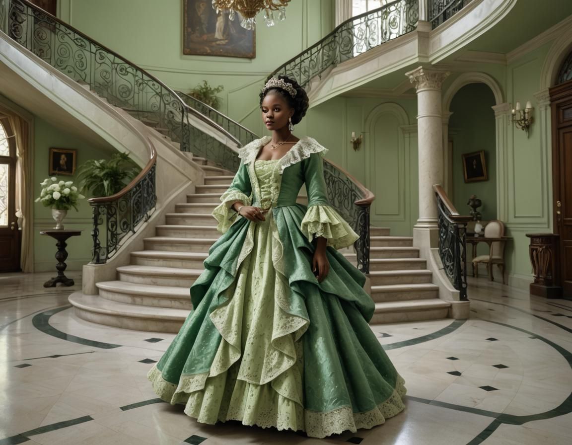 African American Woman in Robe 'a Inglaise Dress