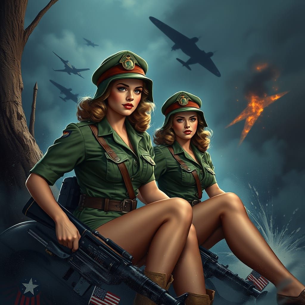 Glamorous Pin-Up Girls Amidst WW2 Marines