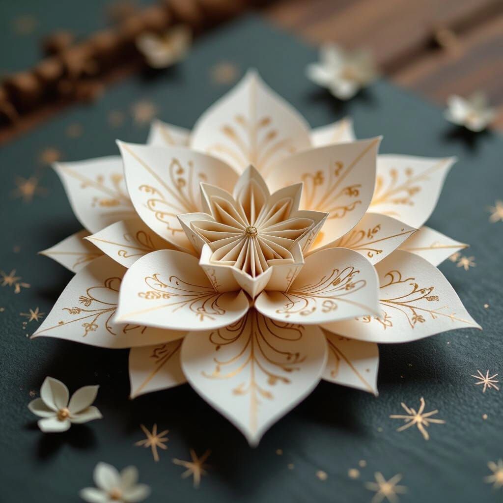 Calligraphic Origami Print in Syd Mead Style