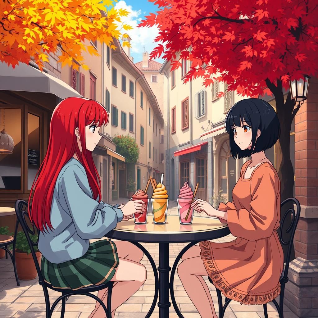 Anime Girls Enjoying Autumn in Italy, Ghibli Style