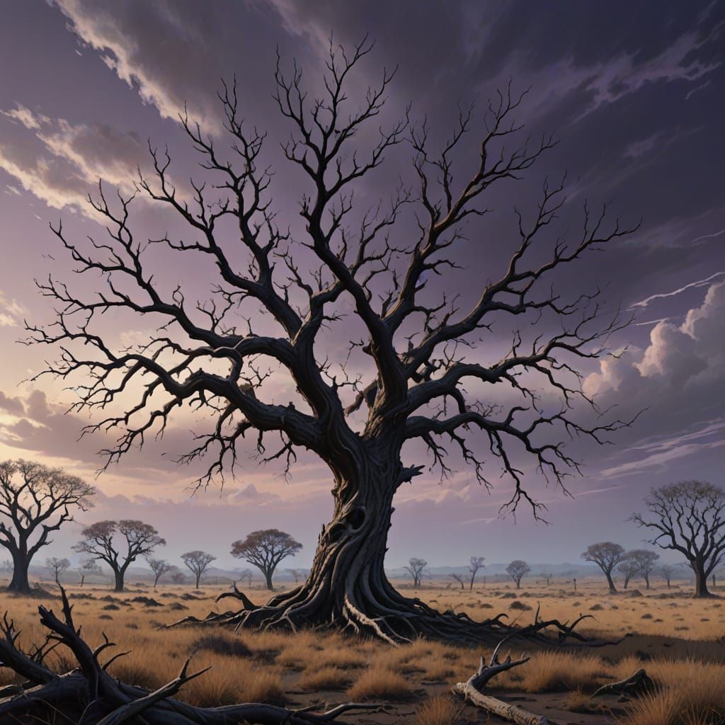 Bare Tree Concept Art in Muted Earthy Tones