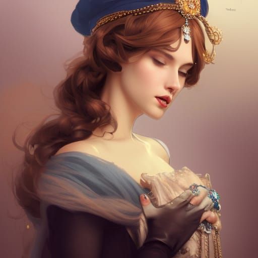 Elegant Princess with Sapphire Hair in Vintage Dress