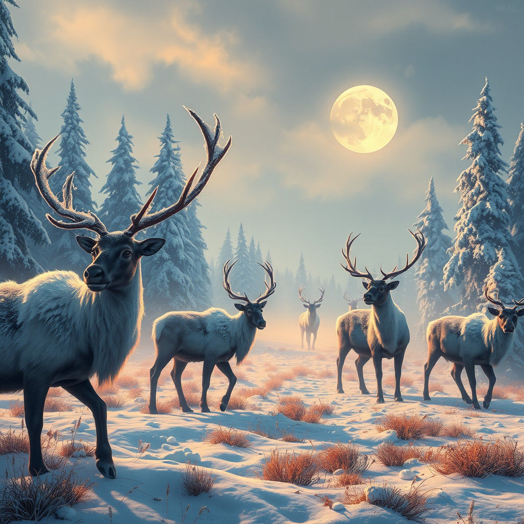 Reindeer in Frozen Landscape: A Matte Painting