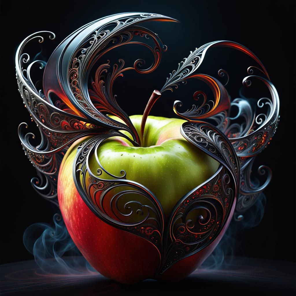 Solarpunk Apple Vampire with Intricate Filigree