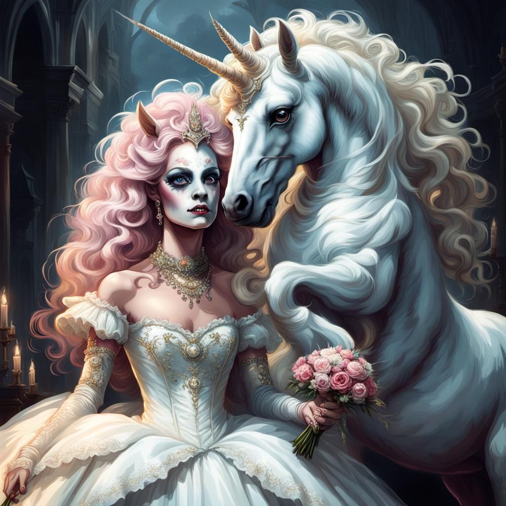 Drag Queen and Unicorn in Horror Style