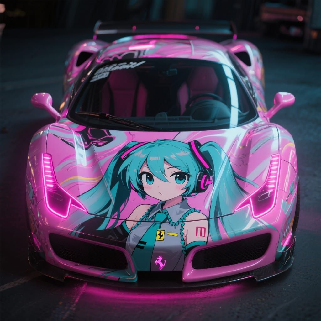 Hatsune Miku Ferrari with Custom Airbrush Paint Job