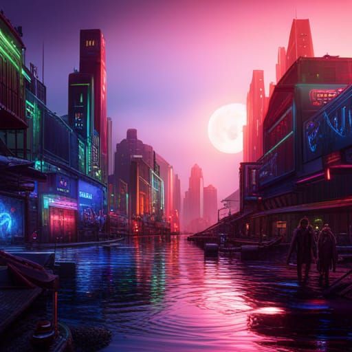 Fantastical Neon City in Detailed Matte Painting