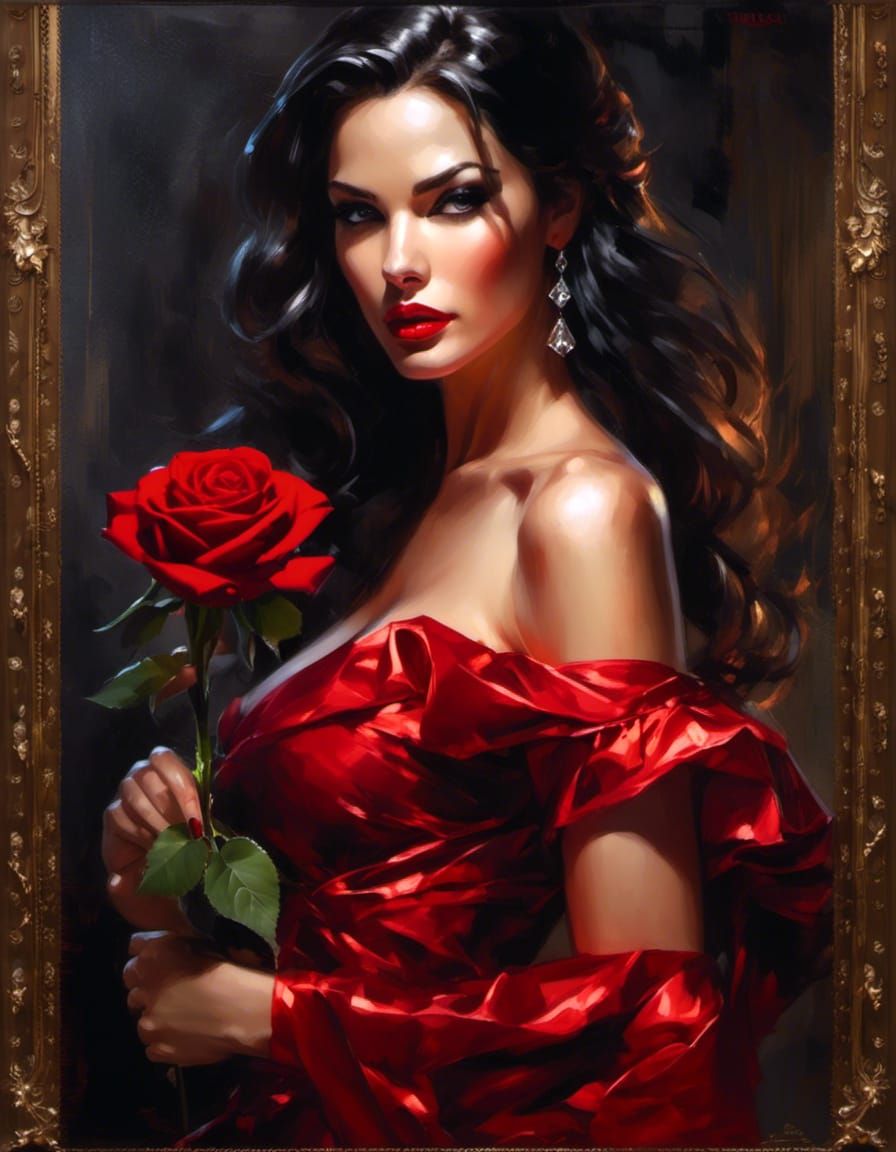 Woman with Rose: Dark Fantasy Portrait