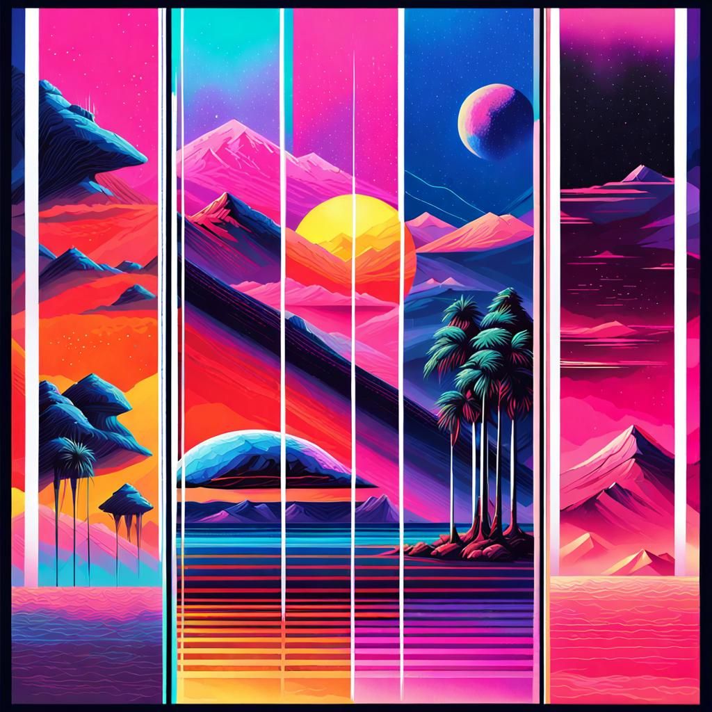 Futuristic Synthwave: Four Seasons Polyptych