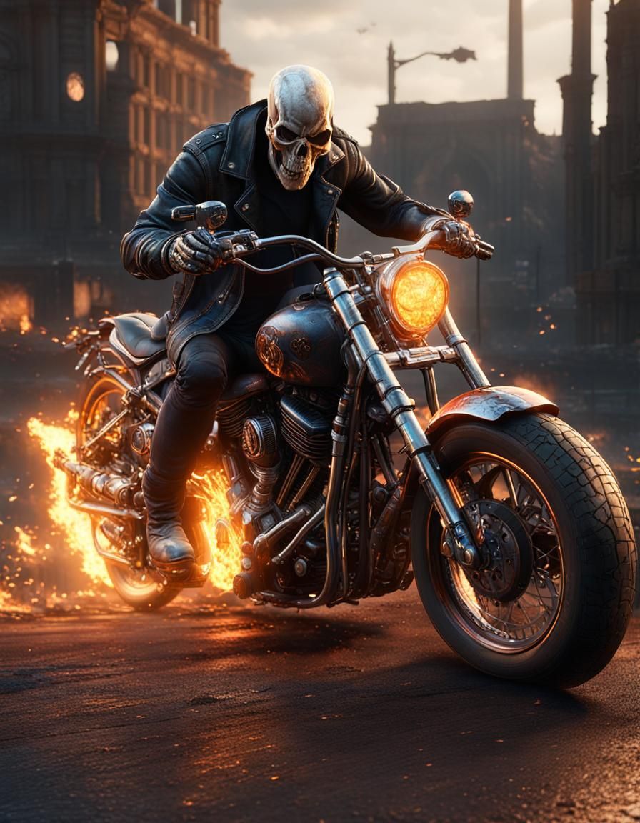 Hyperrealistic Ghost Rider and Phantom Rider 3D Render