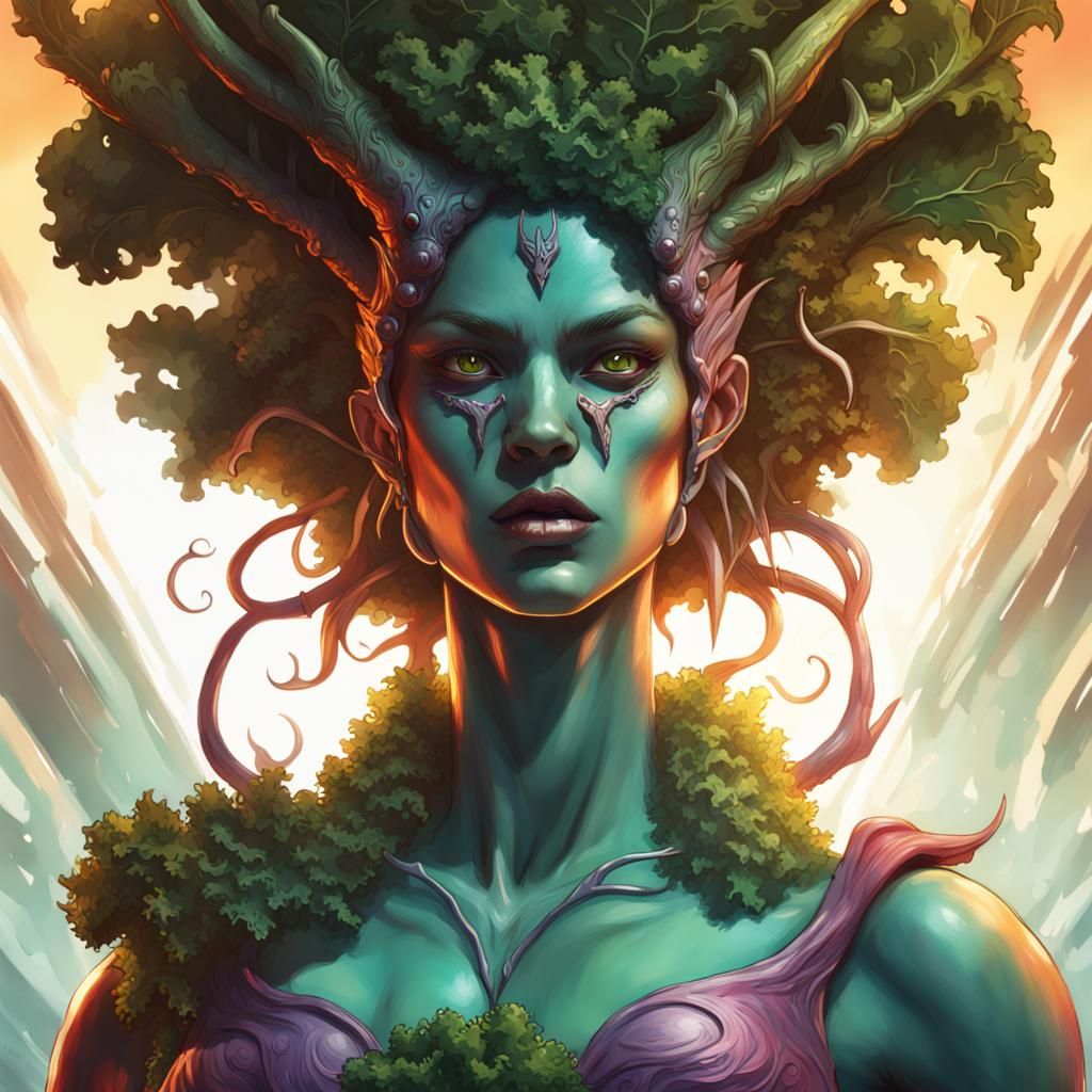 Kale Hell Guardian Woman: Hyperrealistic Concept Art
