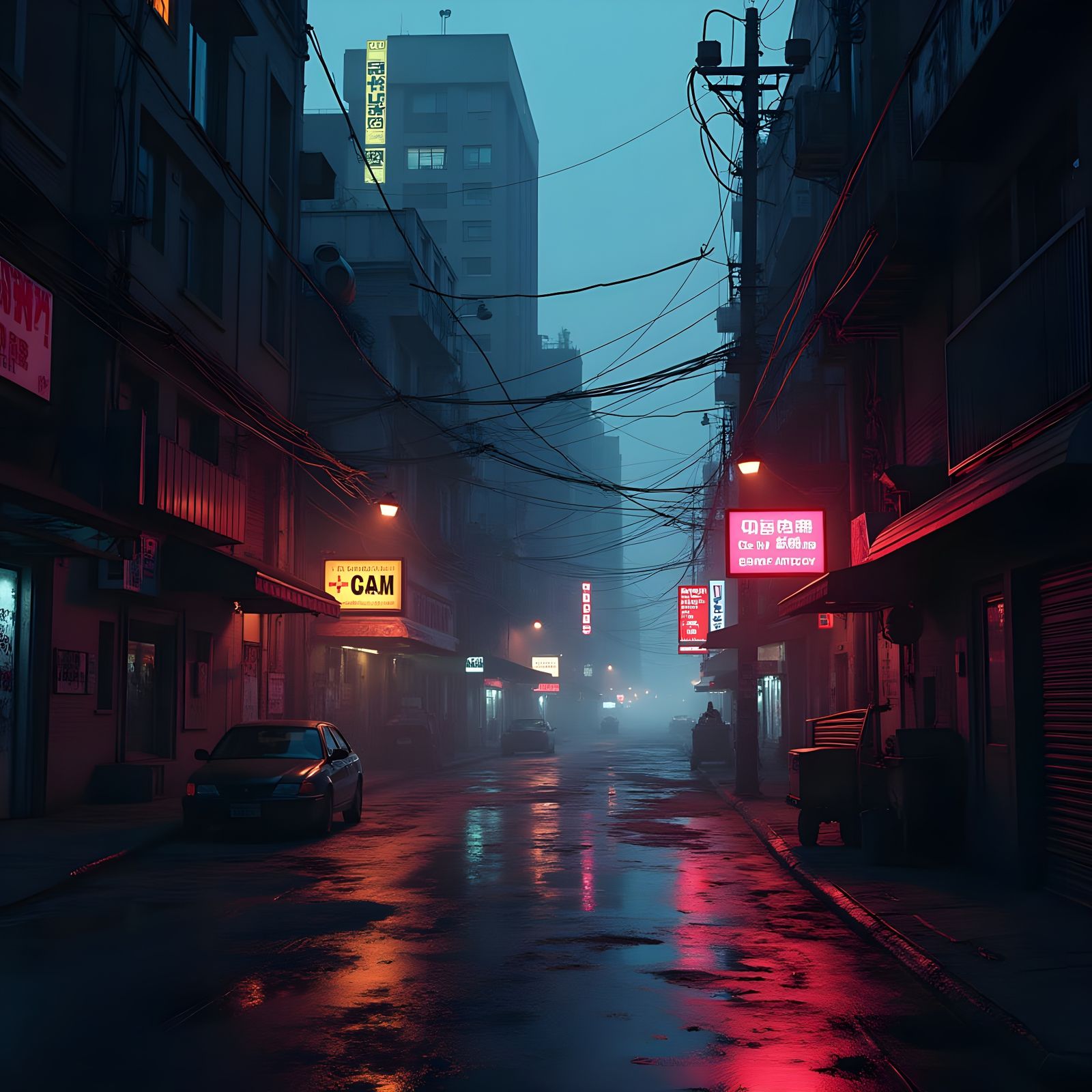 Dark Futuristic Cityscape in Neon-Lit Dystopia