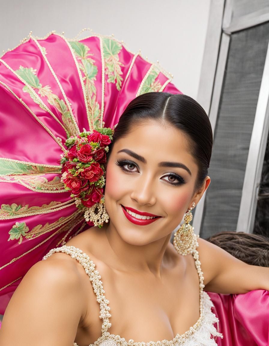 Woman in Traditional Colombian Pollera Dress