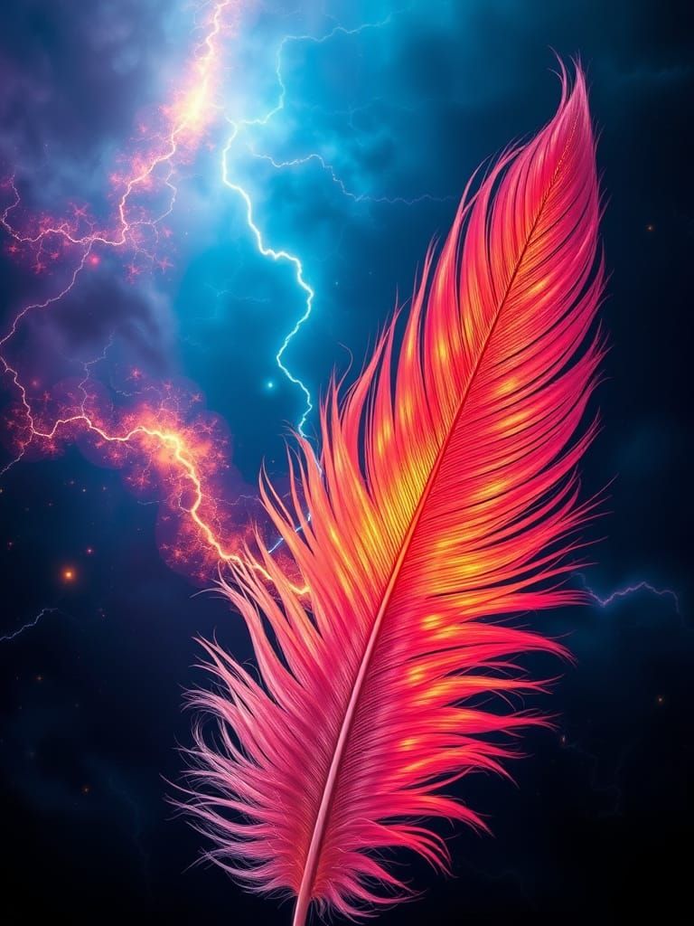 Dramatic Geomagnetic Storm Feather Art in Vibrant Tetradic S...