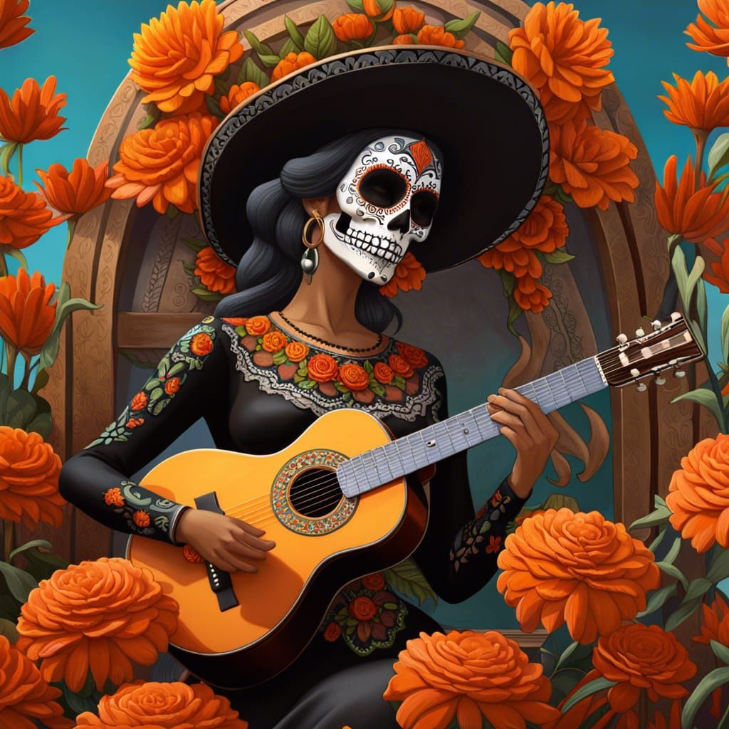 Day of the Dead Woman with Guitar
