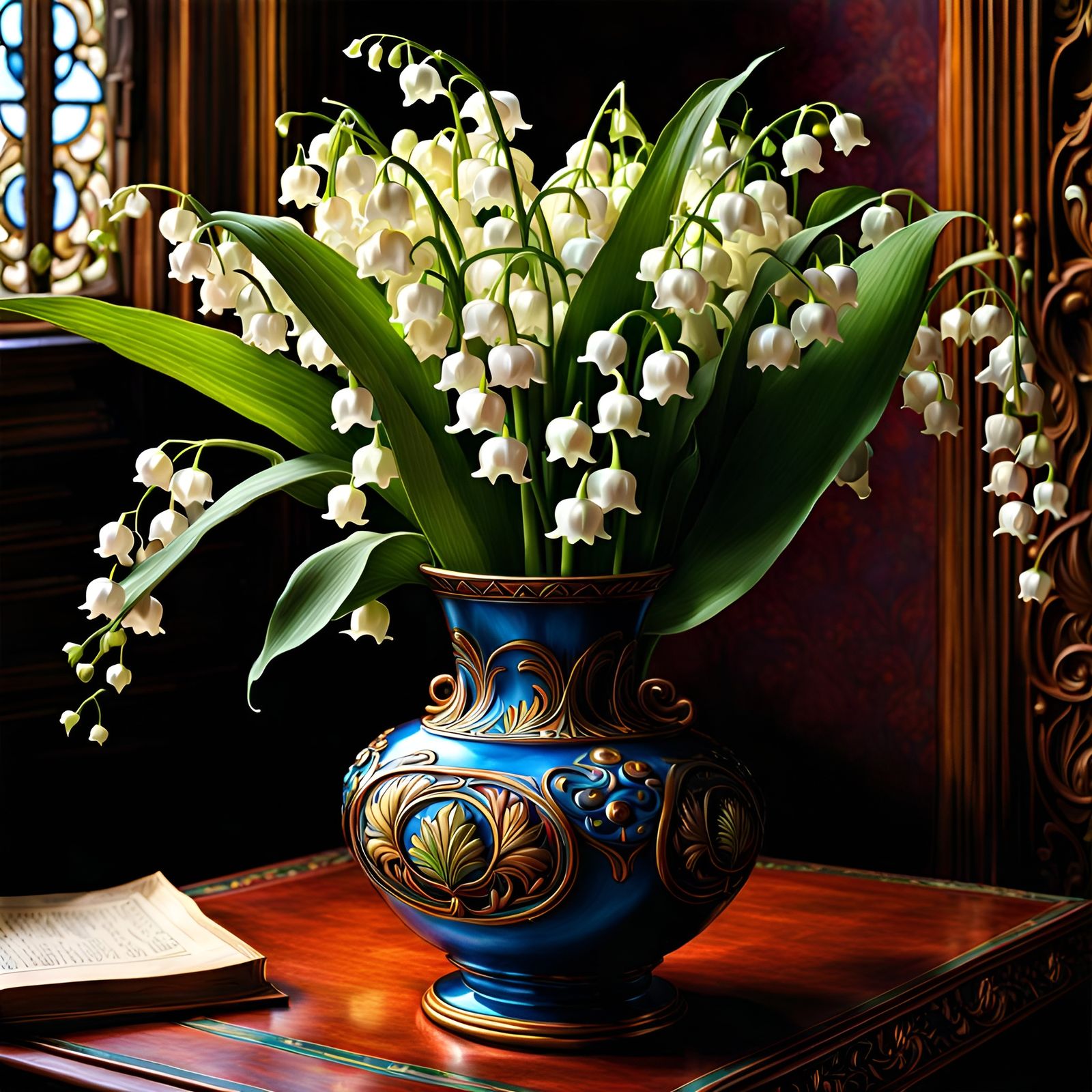 Vivid Art Nouveau Lilies of the Valley