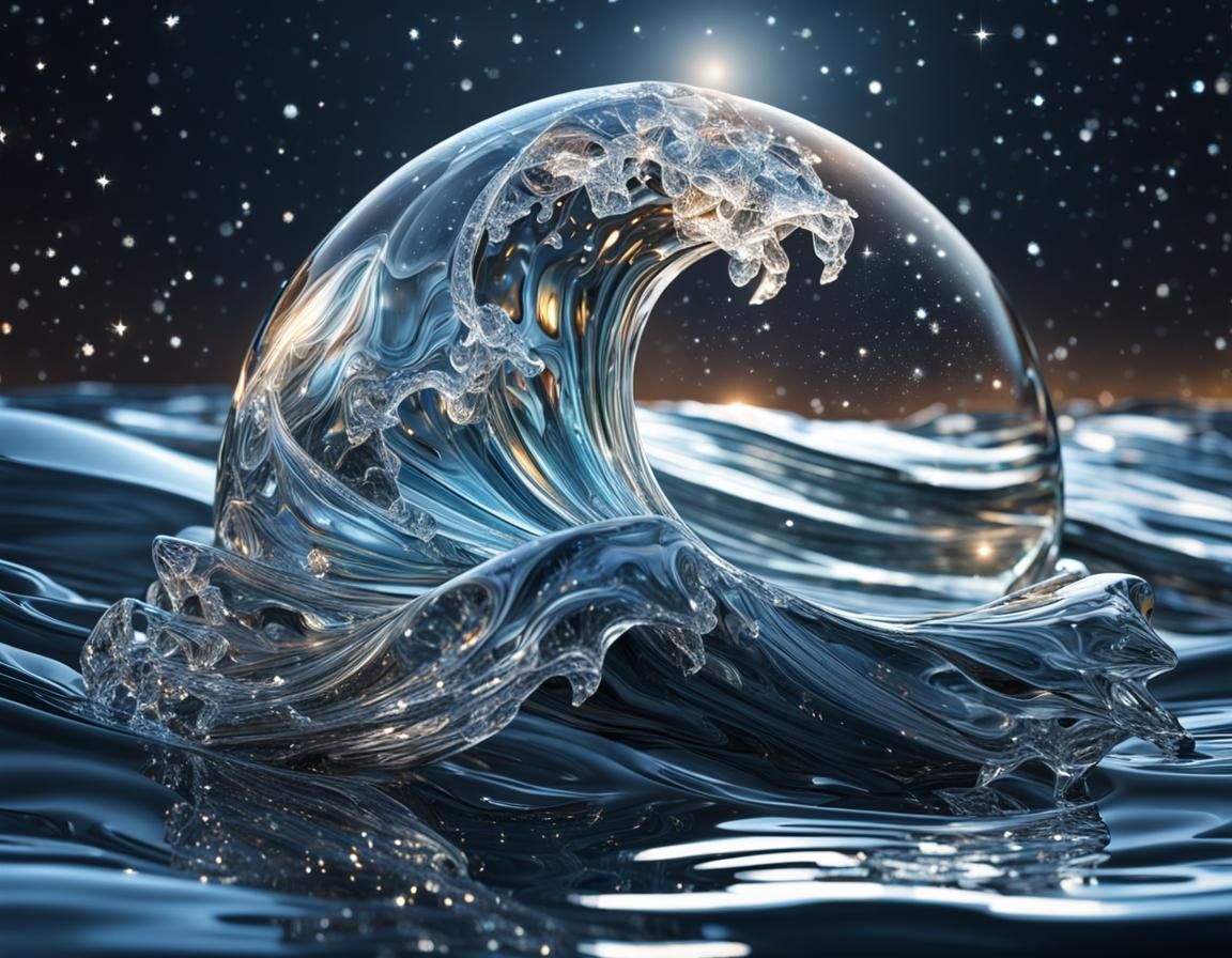 Crystal Sculpture on Waves Reflecting Stars