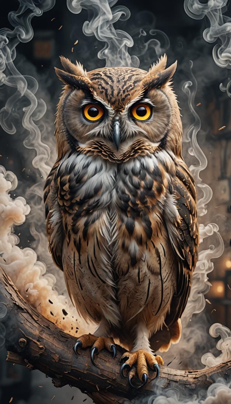 Mischievous Owl Portrait in Hyperrealistic Style