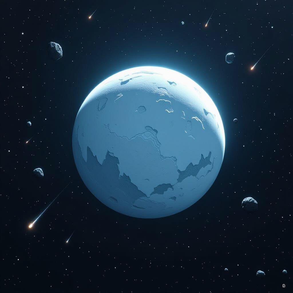Icy Planet in Space with Cinematic Lighting