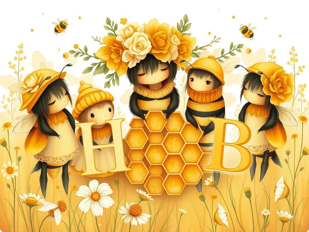 Whimsical Bees Gather in a Golden Meadow