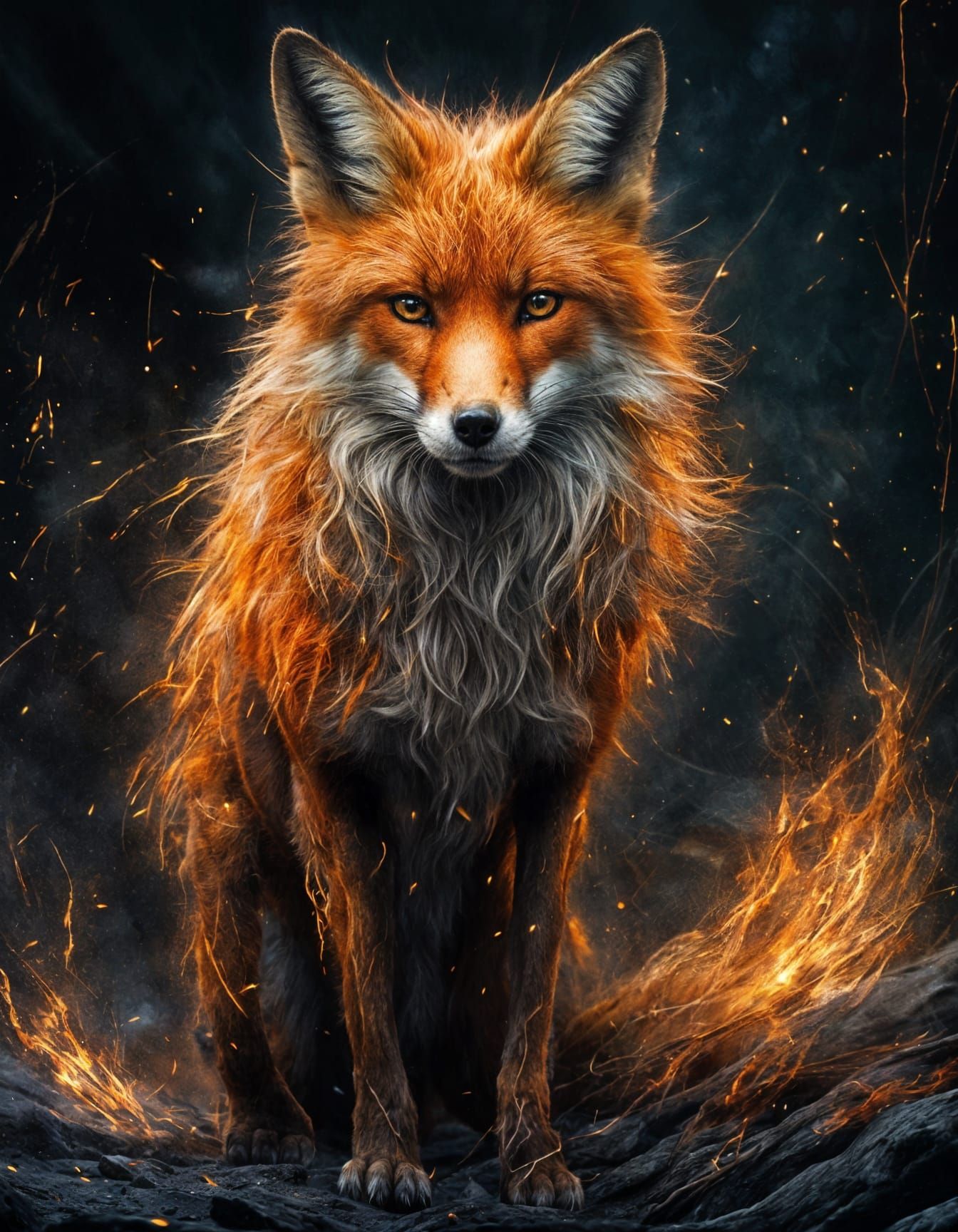 Fiery Vermillion Fox Walks Under Night Sky
