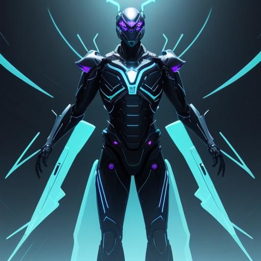 Neon Glowing Alien Beetle in Futuristic Style