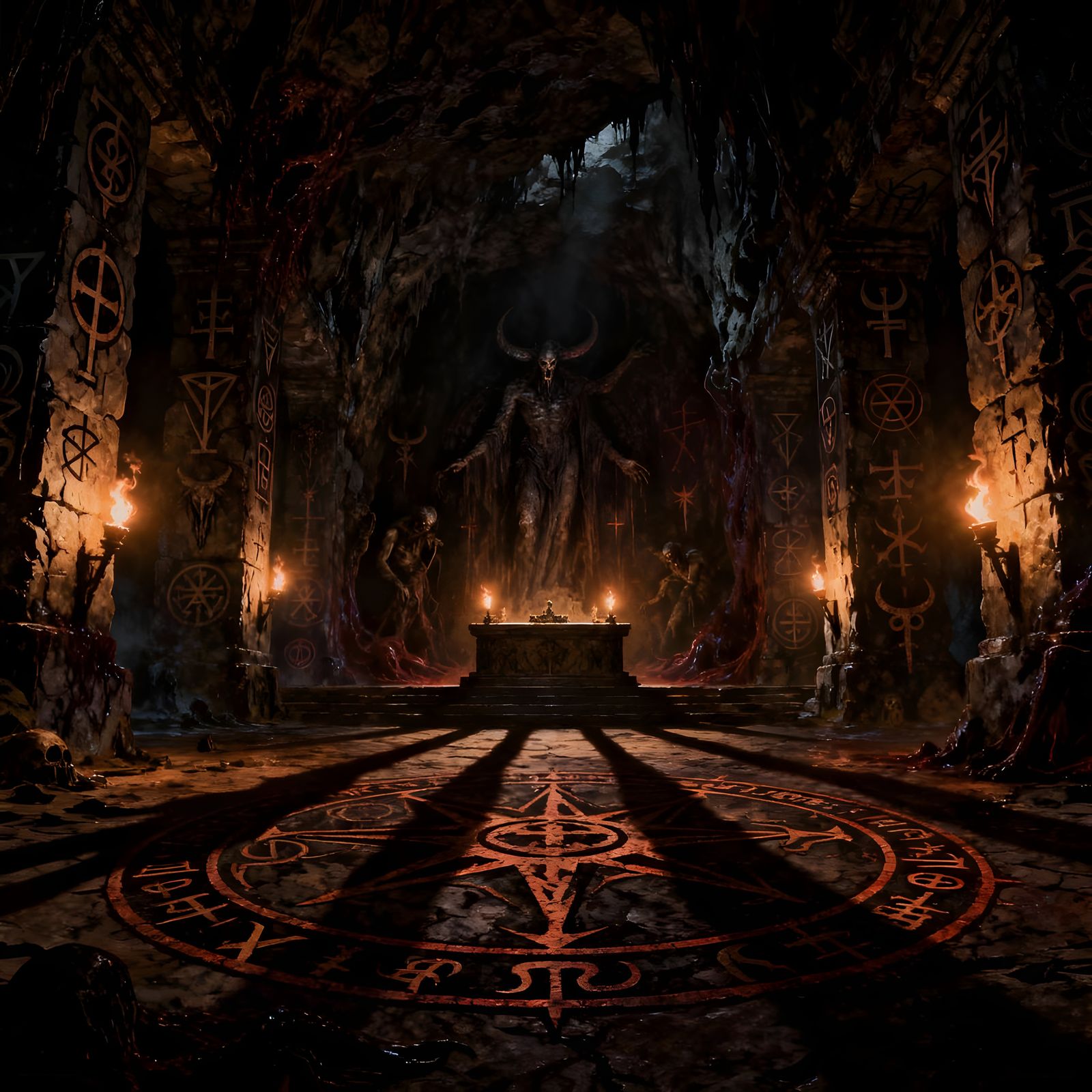 Unholy Ritual in Dark Temple, Satanic Symbols