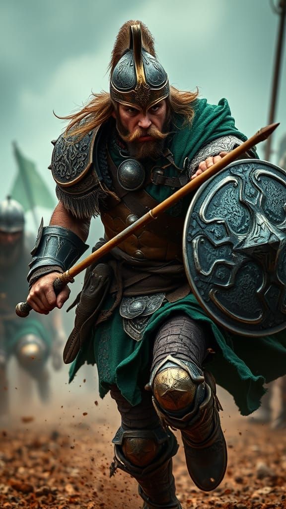 Ancient Celtic Warrior in Earthy Emerald Green and Copper