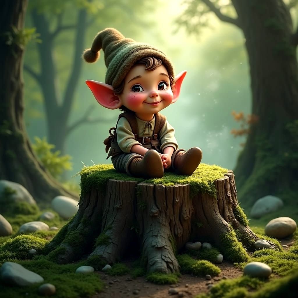 Whimsical Gnome in Forest Glade