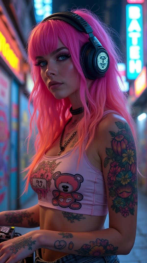 Radiant DJ Leads Cyberpunk Uprising in a Futuristic Metropol...