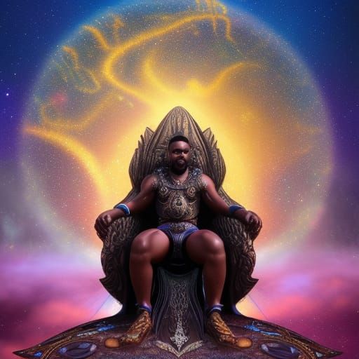 Black Man on Throne with Galaxy Mind, Matte Painting
