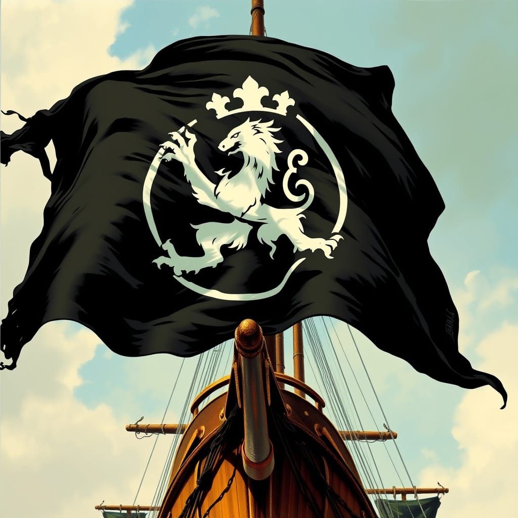 Pirate Flag with Lion Emblem in Dramatic Style