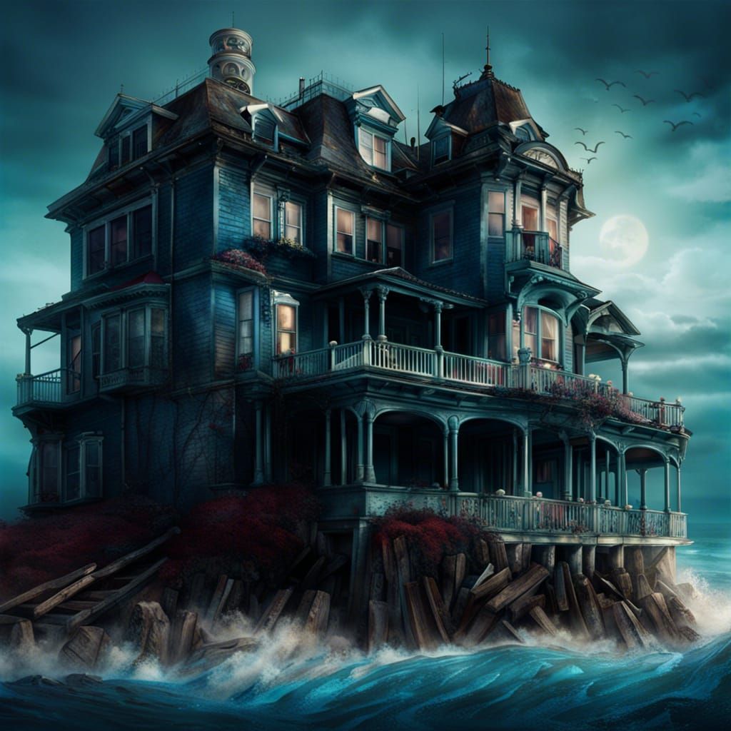 Dilapidated Ocean House Hotel: Detailed Matte Painting