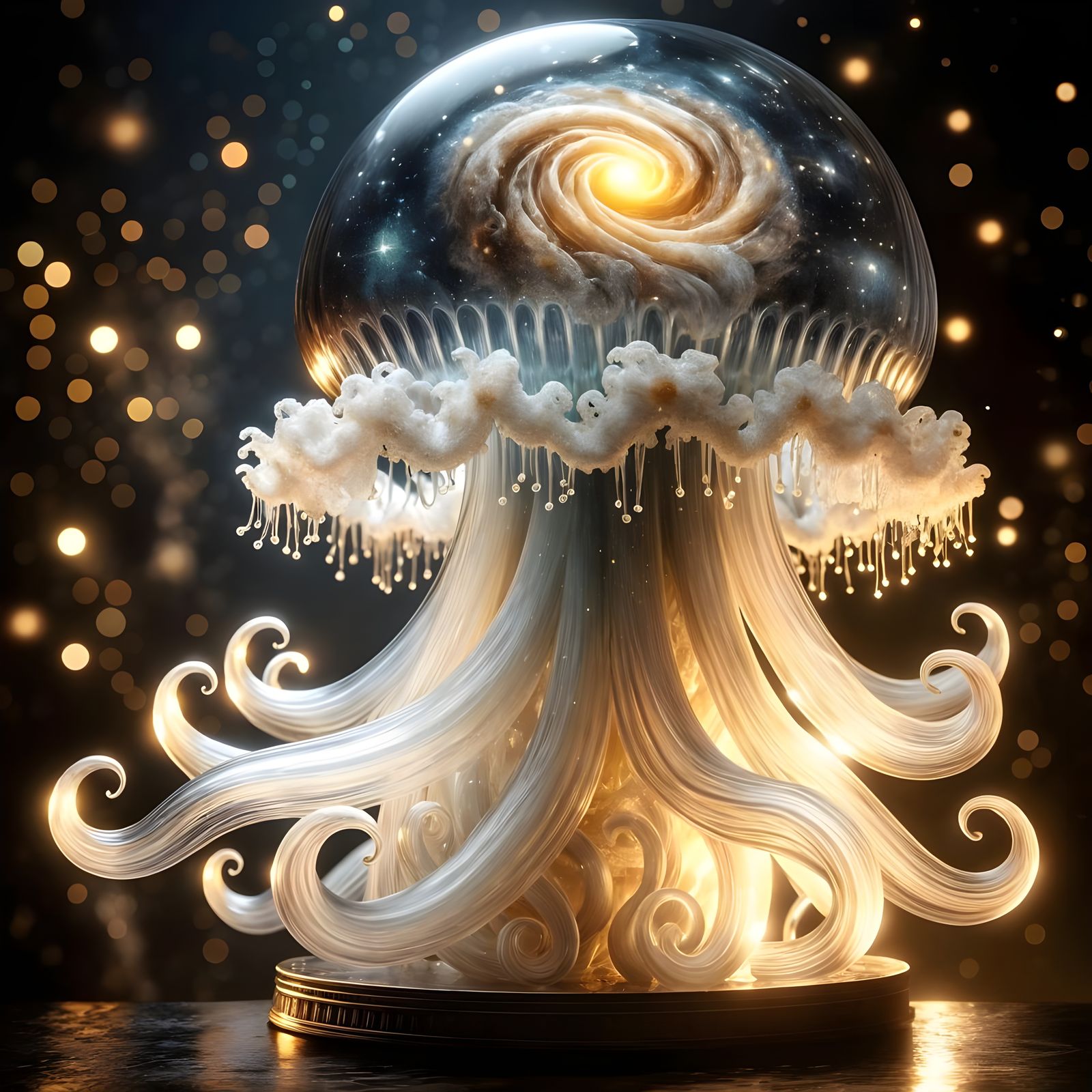 Stunning Glass Jellyfish with Galaxy and Glowing Tentacles