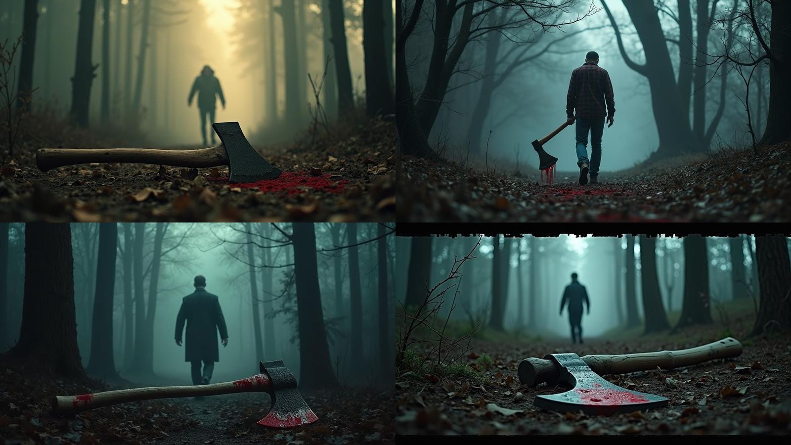 Eerie Forest Murder Scene: Cinematic Film Still