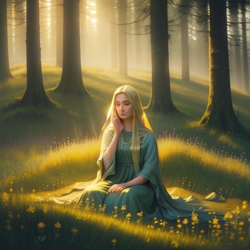 Golden Meadow: Serene Figure in Soft Light