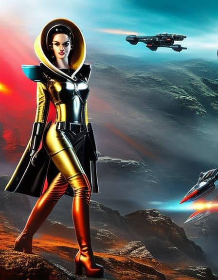 Glamorous Retro Sci-Fi Pinup in Baroque Futurism