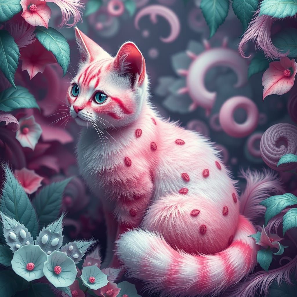 Surreal Watermelon Cat in a Vibrant, Dreamlike Landscape