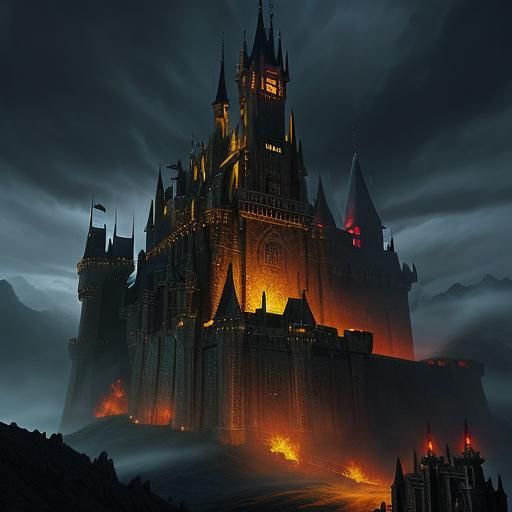 Epic Demon Dragon in Castle Digital Painting