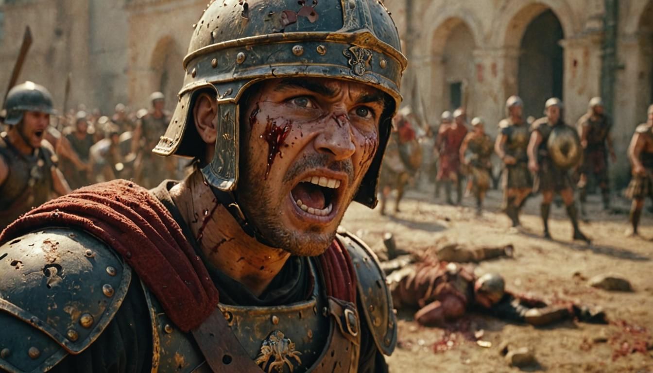 War-Torn Roman Soldier in Cinematic Battle