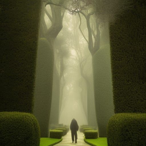 Sinister Hedge Maze in Fog