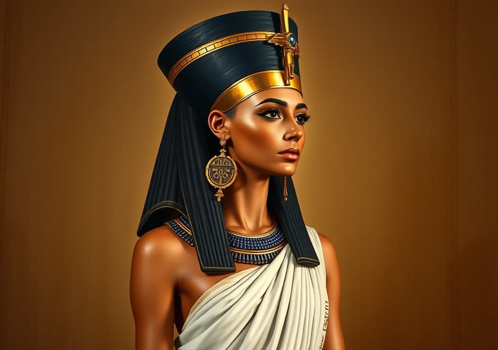 Queen Nefertiti in Ancient Fresco Style
