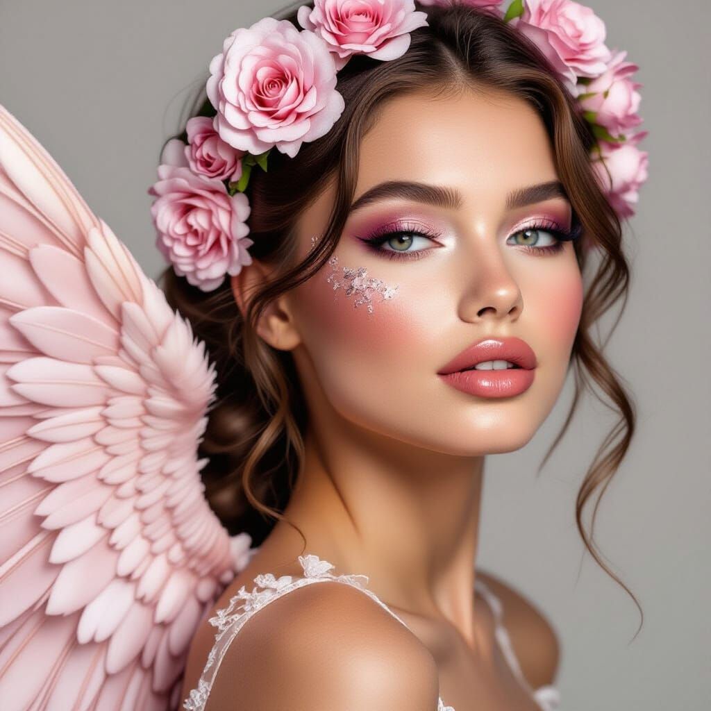 Pink Winged Fairy with Makeup: Aesthetic Rendering