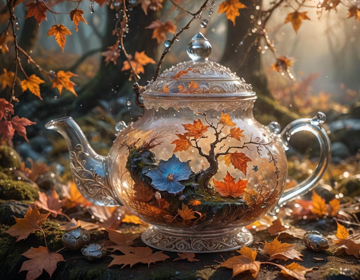 Autumn Landscape Flowing from Crystal Teapot